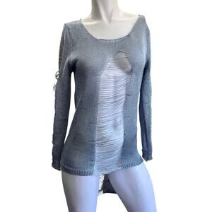 Jasmine Sportswear Metallic Gray Distressed Long Sleeve Sweater Size XL